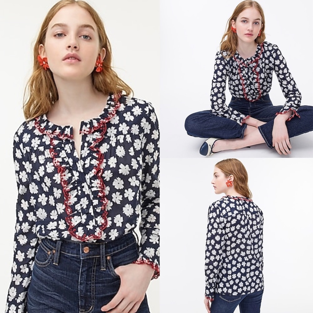 Embroidered Ruffle Blouse In Scattered Daisies - Picture 1 of 6